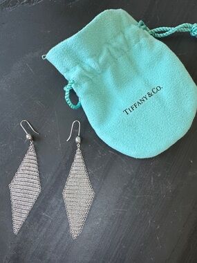 Tiffany & Co. Silver Mesh Diamond Drop Earrings - Silver
